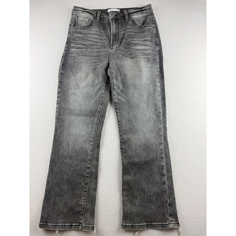 Risen Jeans Women's Gray High Rise Flare Distressed Raw Hem Jeans 11/30